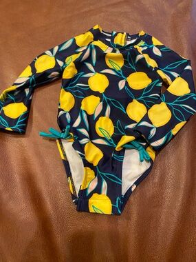 Kids Navy Lemon Print Swimsuit